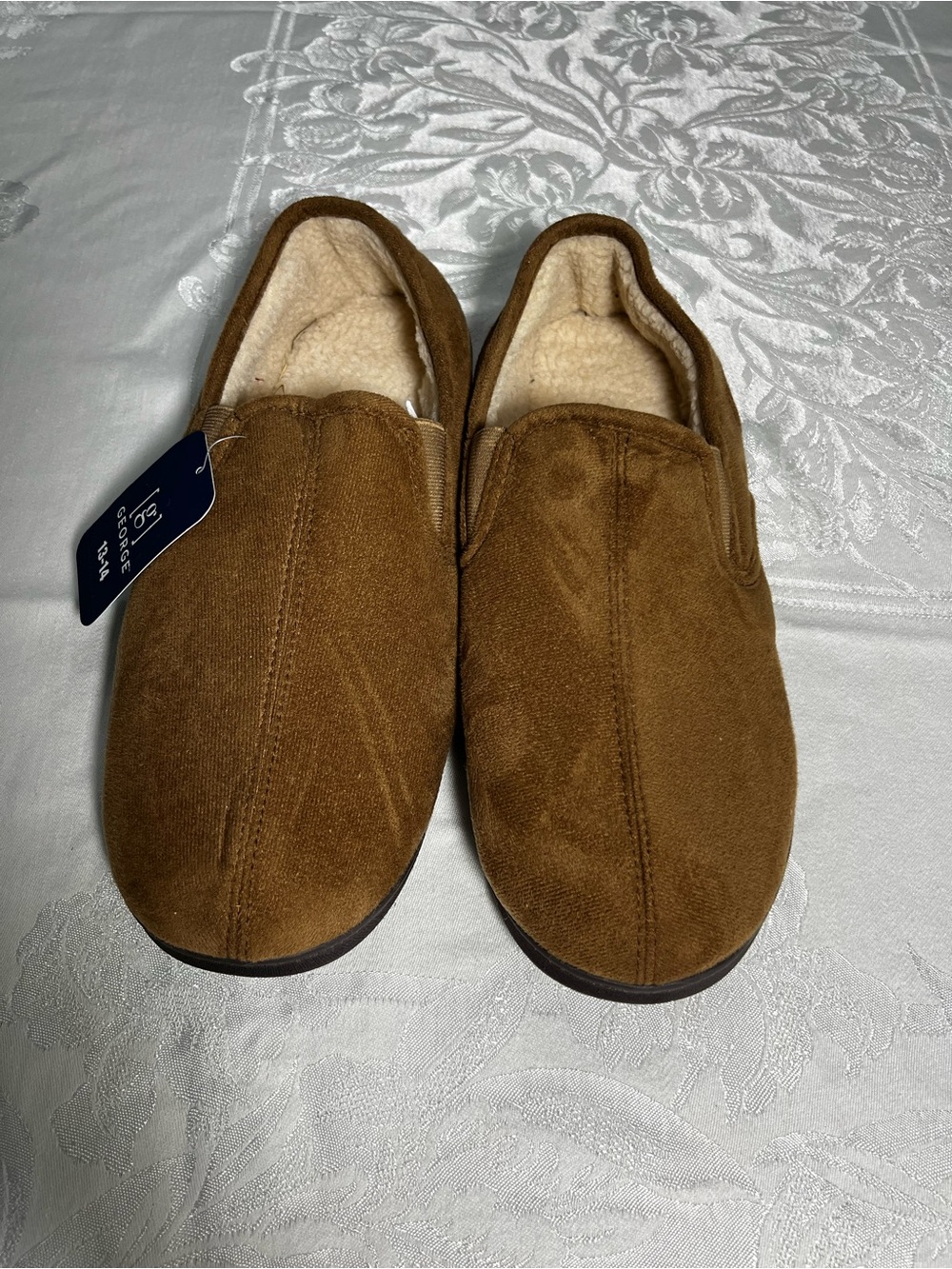 George Men's 13/14 Tan Suede-Look Slip-On Loafers Slippers